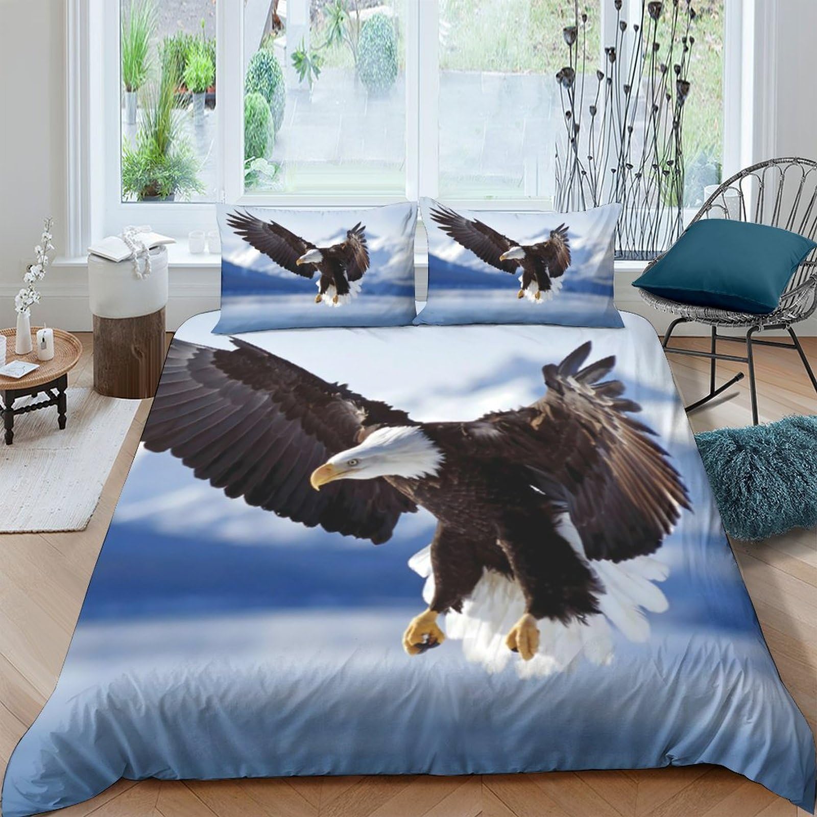 Ctjqhvkz Style-4 3D Printed Soaring Eagle Fitted Sheet Microfiber Blue Sky Mattress Cover Anti-Slip Decor For Bedroom Dorm Home Single（135X200cm）