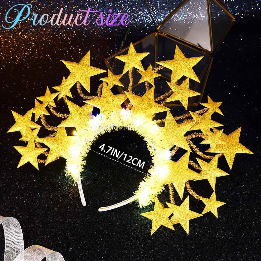 CAKURE Light Up Star Headband Christmas Star Headbands Holiday Gold Star Hair Accessories for Women and Girls - Image 2