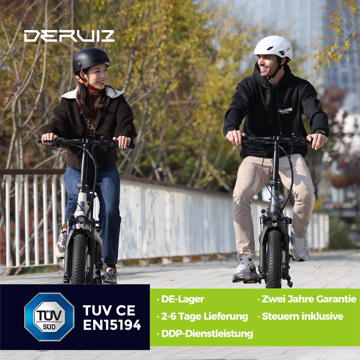 DERUIZ E Bike Peridot 2.0 Gen.E Bike Herren Klapprad Elektrofahrrad 20 * 3.0-Inch Ebikes 48V 500Wh Akku 8-Gang,Hydraulische Bremsen,Faltbares Pedelec-150 KM