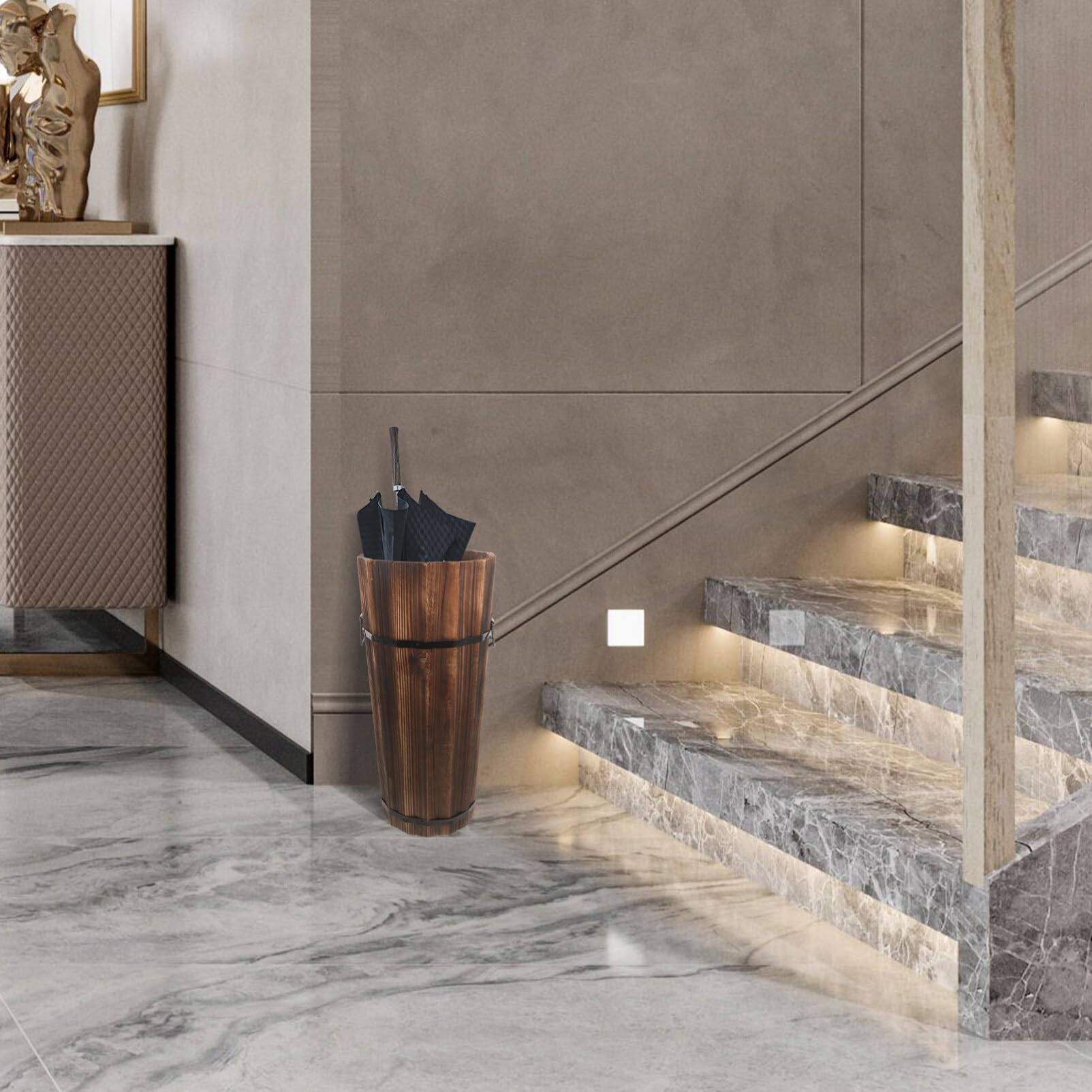 Ciieeo Portaombrelli Da Esterno 16.54X8.27X8.27In Secchio Ombrello in Legno Compatto Supporto Ombrello Per Casa Ufficio Ingresso Organizer Ombrelli E Bastoni Design Elegante Salvaspazio