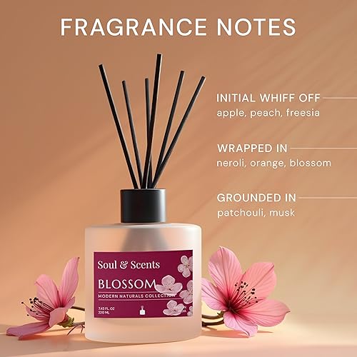 Miniatura 3 de Soul & Scents Juego de difusor de varillas  Blossom  Aceite perfumado recargable de 7.43 onzas con 6 varillas de fibra  Fragancia y ambientador para