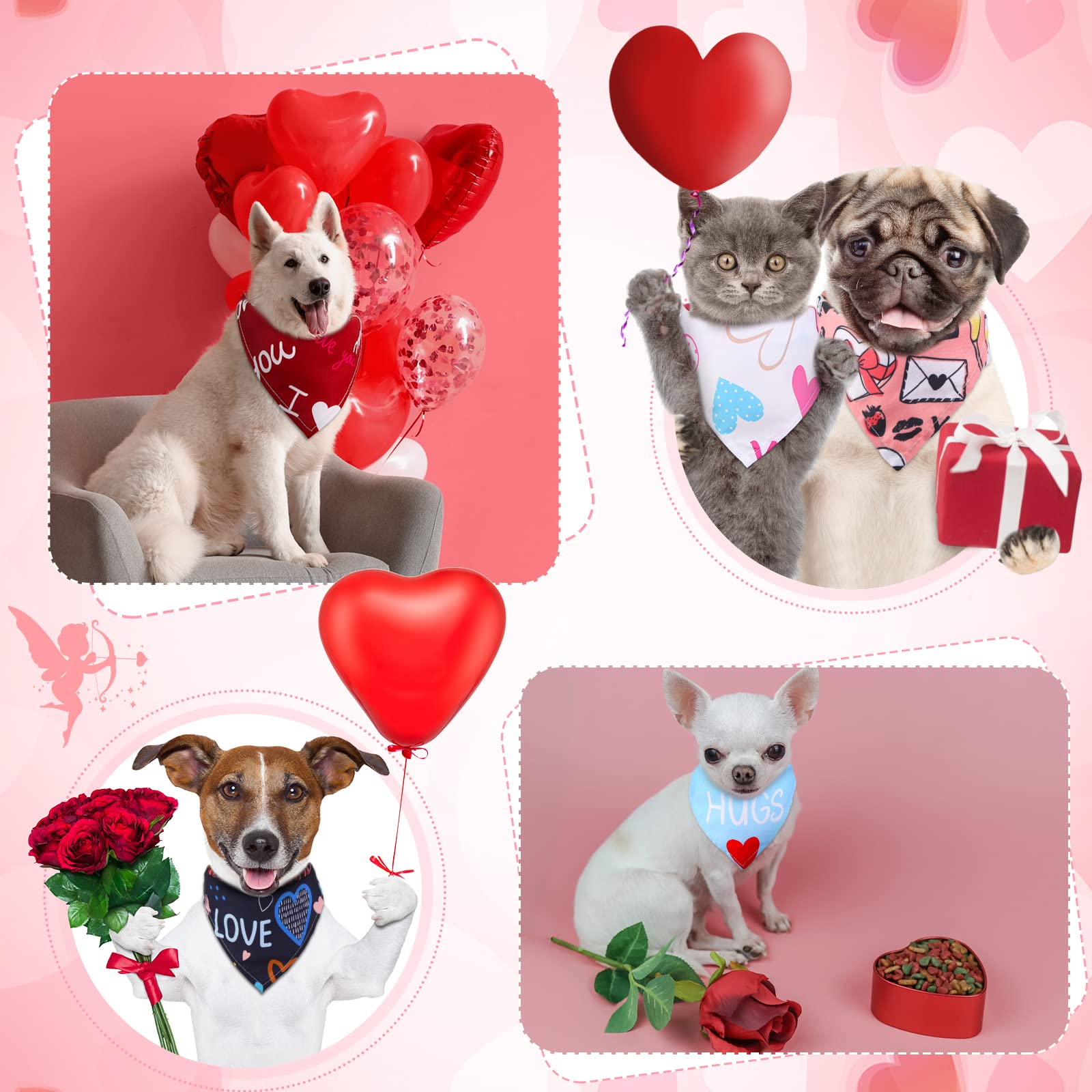 Lot de 60 Bandanas réglables pour la Saint-Valentin pour Chien de Petite et Moyenne Taille (Motif cœur)