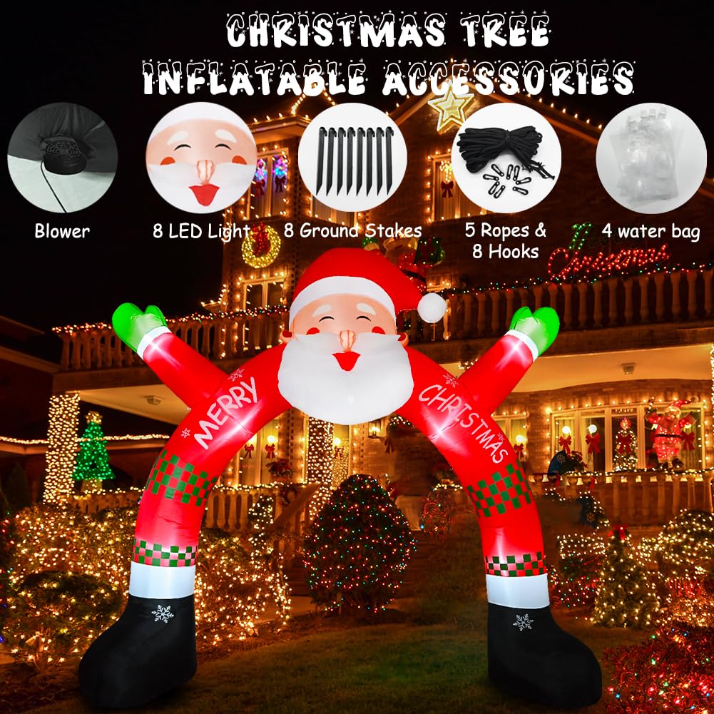 Christmas Archway Inflatable, 11 ft Santa Blow Up Arch with LED