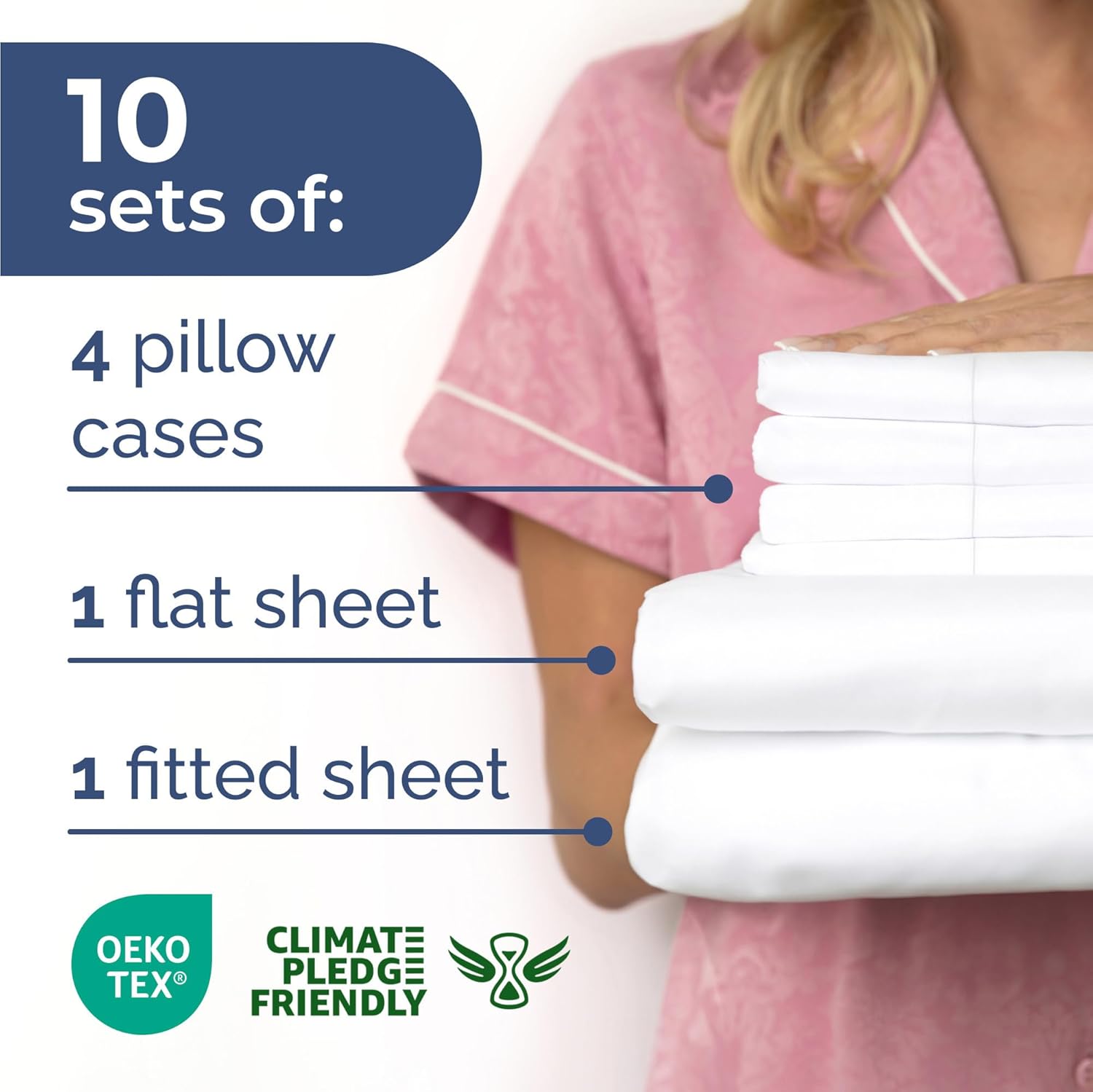 Bulk Case Pack of 10 Sheet Sets - Complete 6 Piece Sheet Sets - Bulk Queen Bedding - Wholesale Case Pack for Hotels, Spa & Airbnbs - Deep Pocket & Wrinkle Free - Cooling & Breathable - Queen, White - Image 2