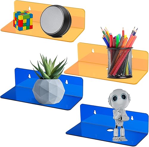 Paquete de 4 estantes de pared flotantes de acrílico de 9 pulgadas estante adhesivo montado en estantes para plantas de figuras pop altavoz estante
