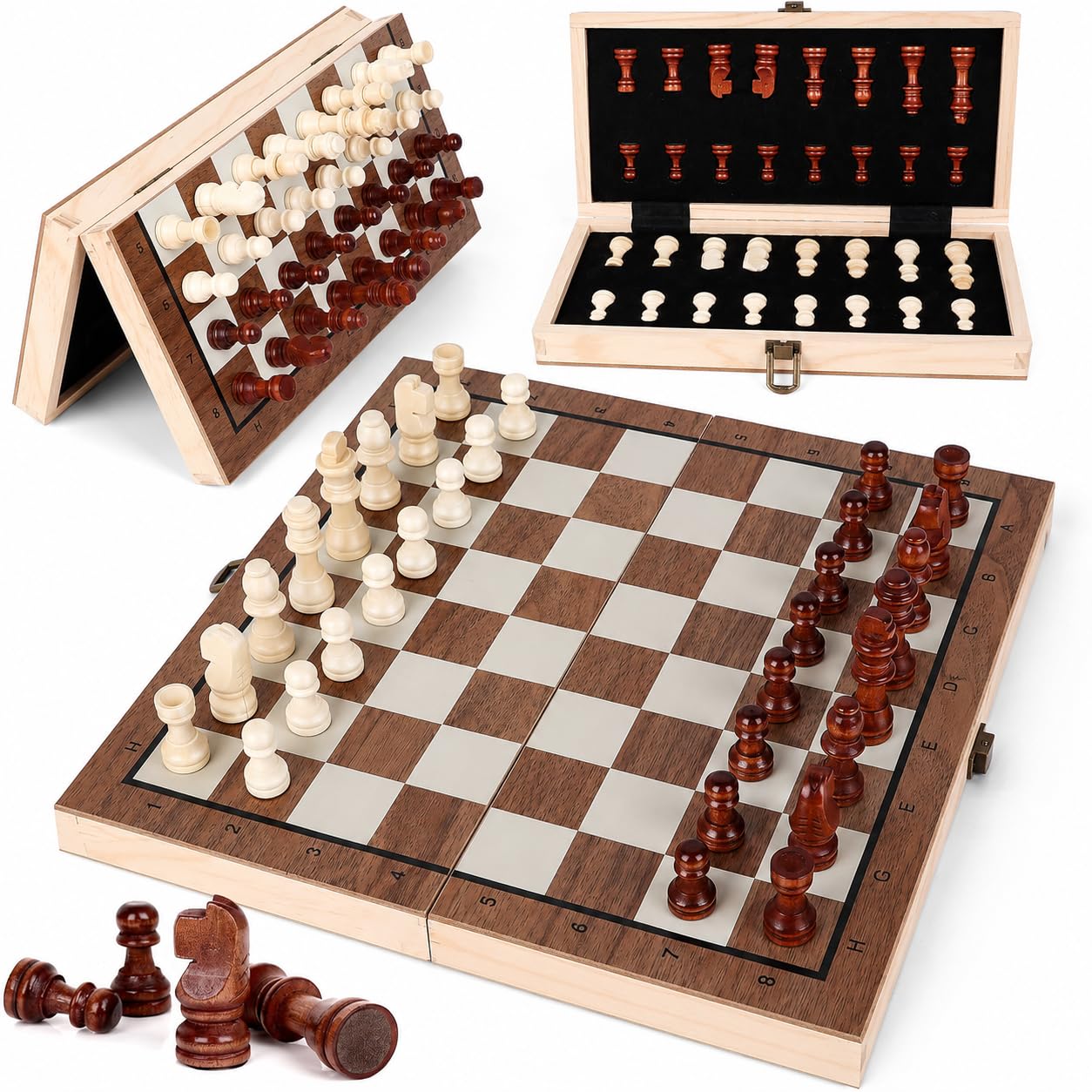 PRIMESAGE® Chess Board Set Chess Board Wooden Chess Board Set Magnetic Chess Board Wooden Chess Board Magnetic Chess Board Memory Chess Game for Kids Board Games Memory Chess | 9.5x9.5 inches-image-36