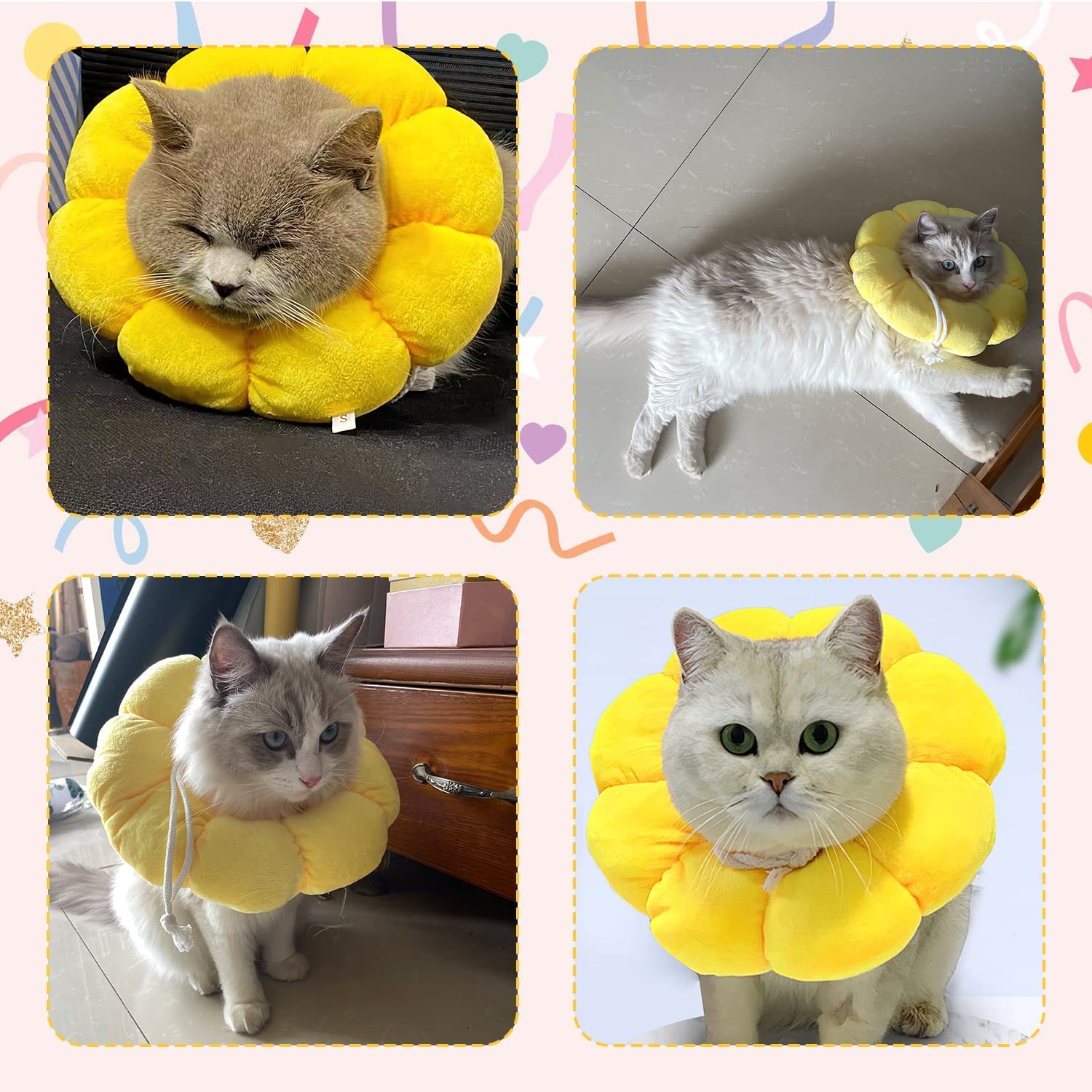 Collarín Gato Ajustable para Pequeños Animales después de Cirugía, Suave Girasol Restauración