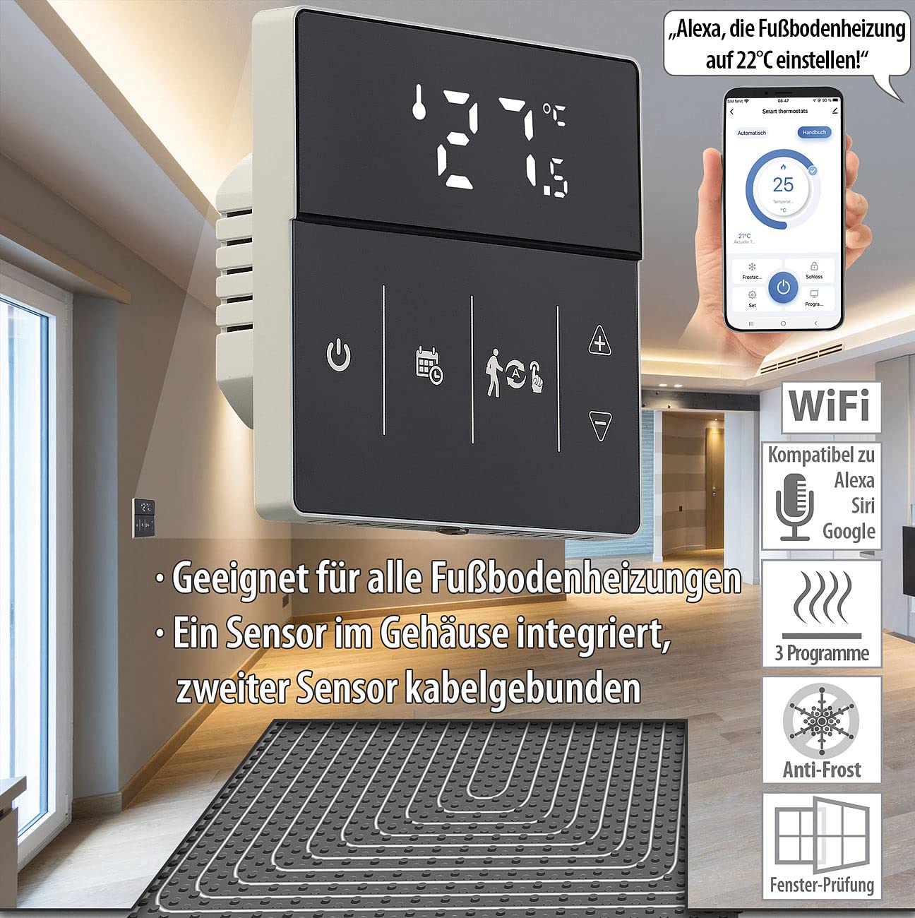 HpLive Smart-WLAN-Thermostat – Touchscreen, Progr Produktbild-Vorschau 3