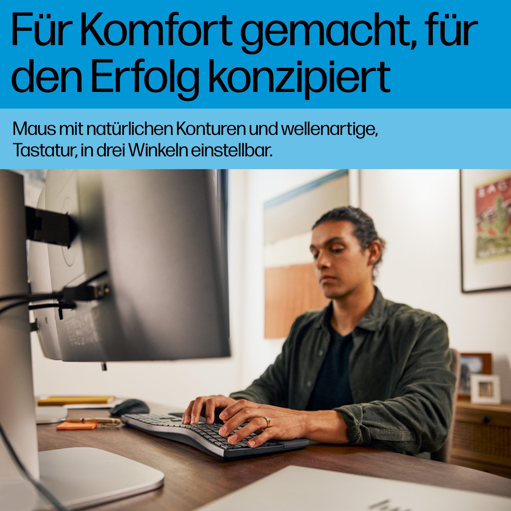 HP 680 Comfort Dual-Mode Tastatur und Maus Set, QWERTZ Deutsches Layout, Kabellos, Bluetooth & 2,4GHz, leise Tasten, ergonomisch, 4D-Scrollrad, programmierbare Tasten, für Windows, macOS & ChromeOS
