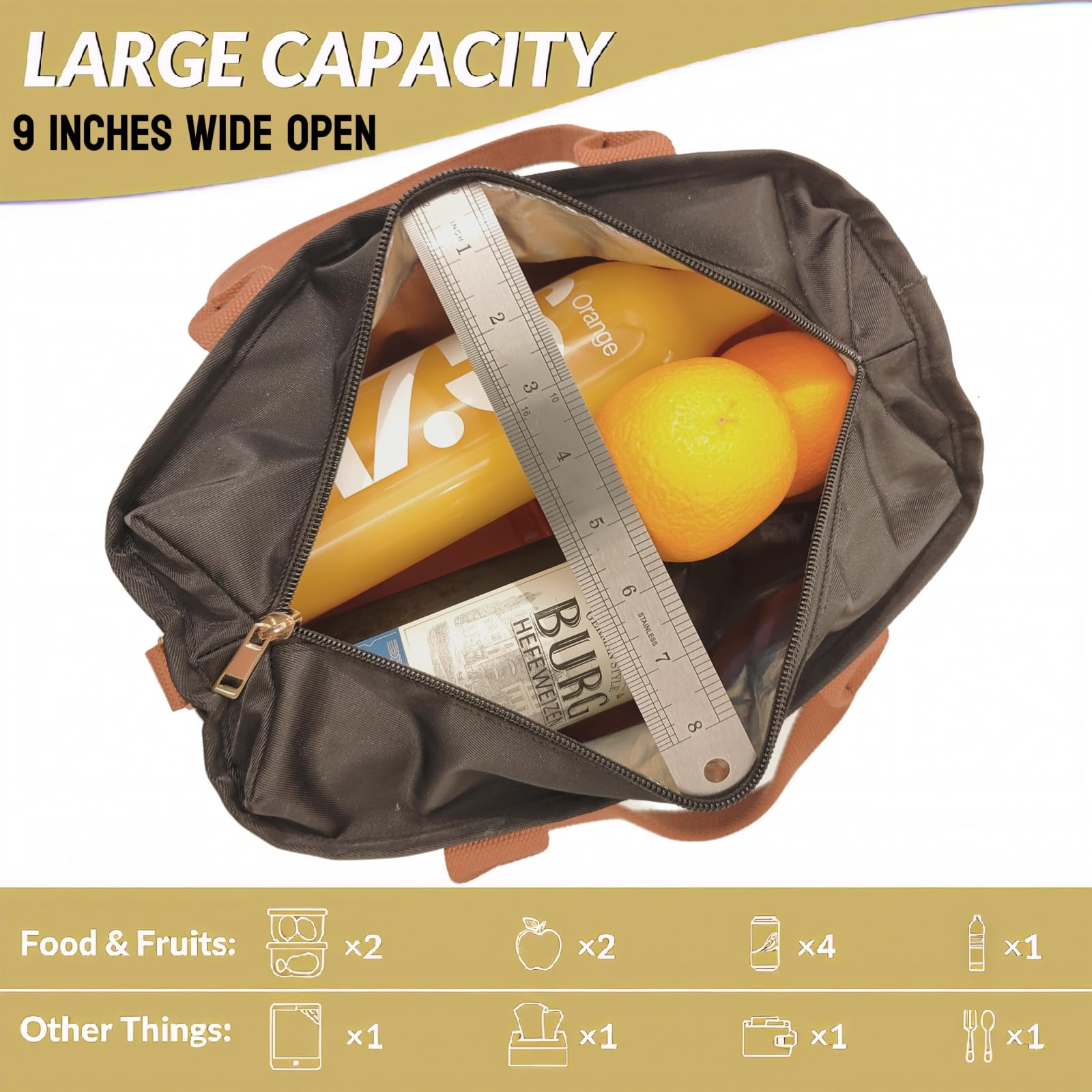 EASYA Große isolierte Lunchtasche für die Arbeit, Damen-Nylon-Thermo-Lunchbox, auslaufsichere Kühltasche mit Aufbewahrungstasche, Schwarz