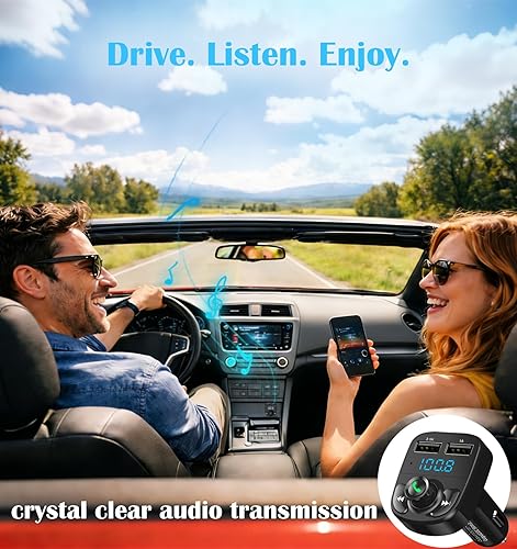 Miniatura 2 de Cargador de Coche para Llamadas Manos Libres, Transmisor FM Inalámbrico Bluetooth 5.3 Receptor de Radio, Adaptador de Audio Música MP3, Puertos USB