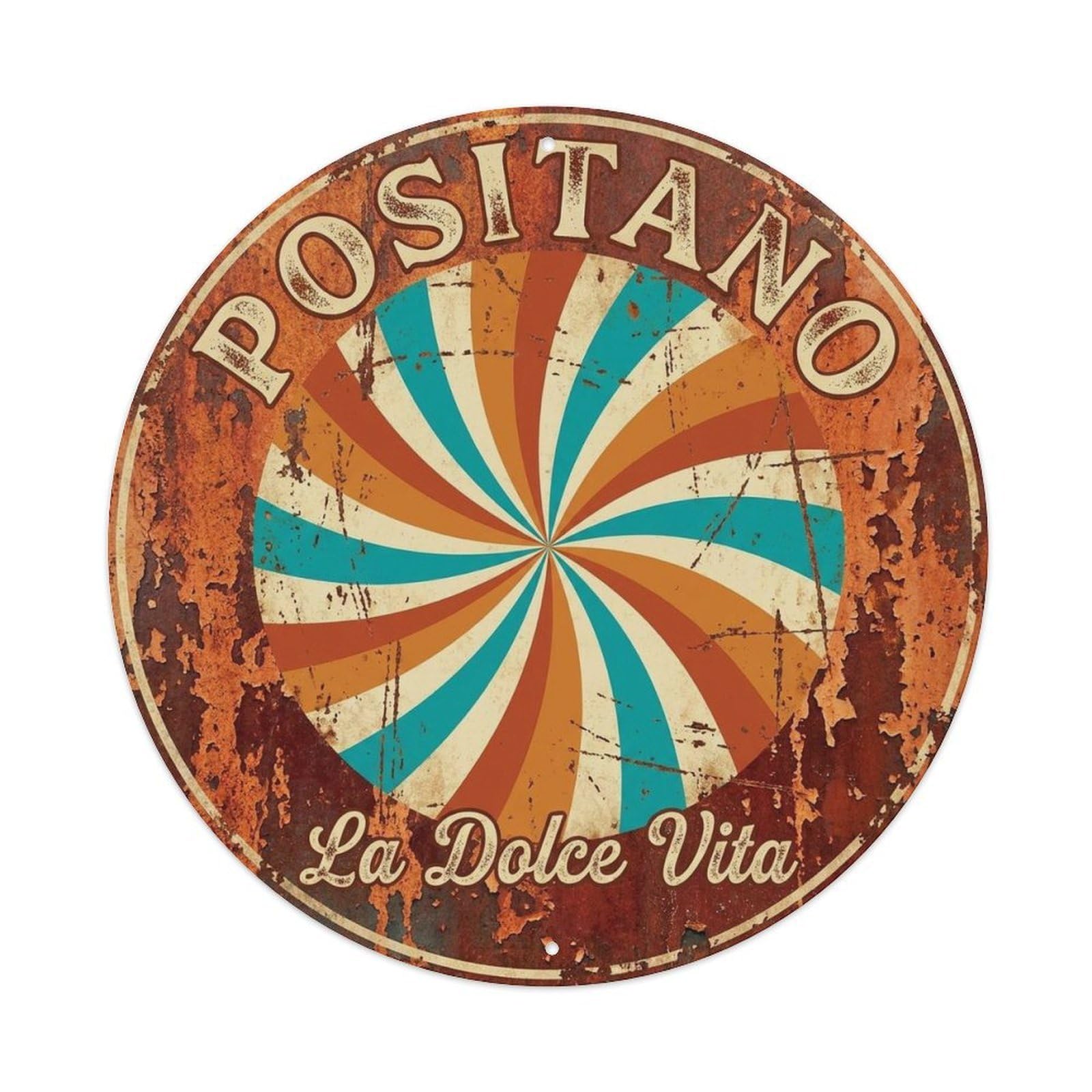 Coastal Italy Positano Italian Emblem Amalfi Coast Metal Tin Sign Plaque Wall Decor for Cafe, Man Cave, Club Bar, Office, Home Garden Round Metal Poster 8x8Inch