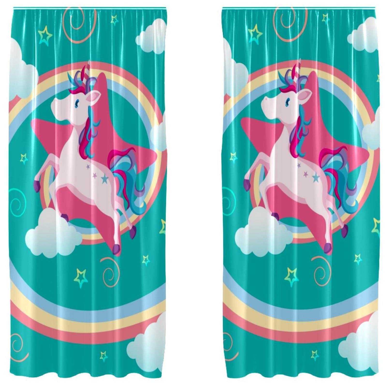 Rideau licorne pour fenetre de salon et chambre d'enfant lot de 2 grands panneaux de decoration