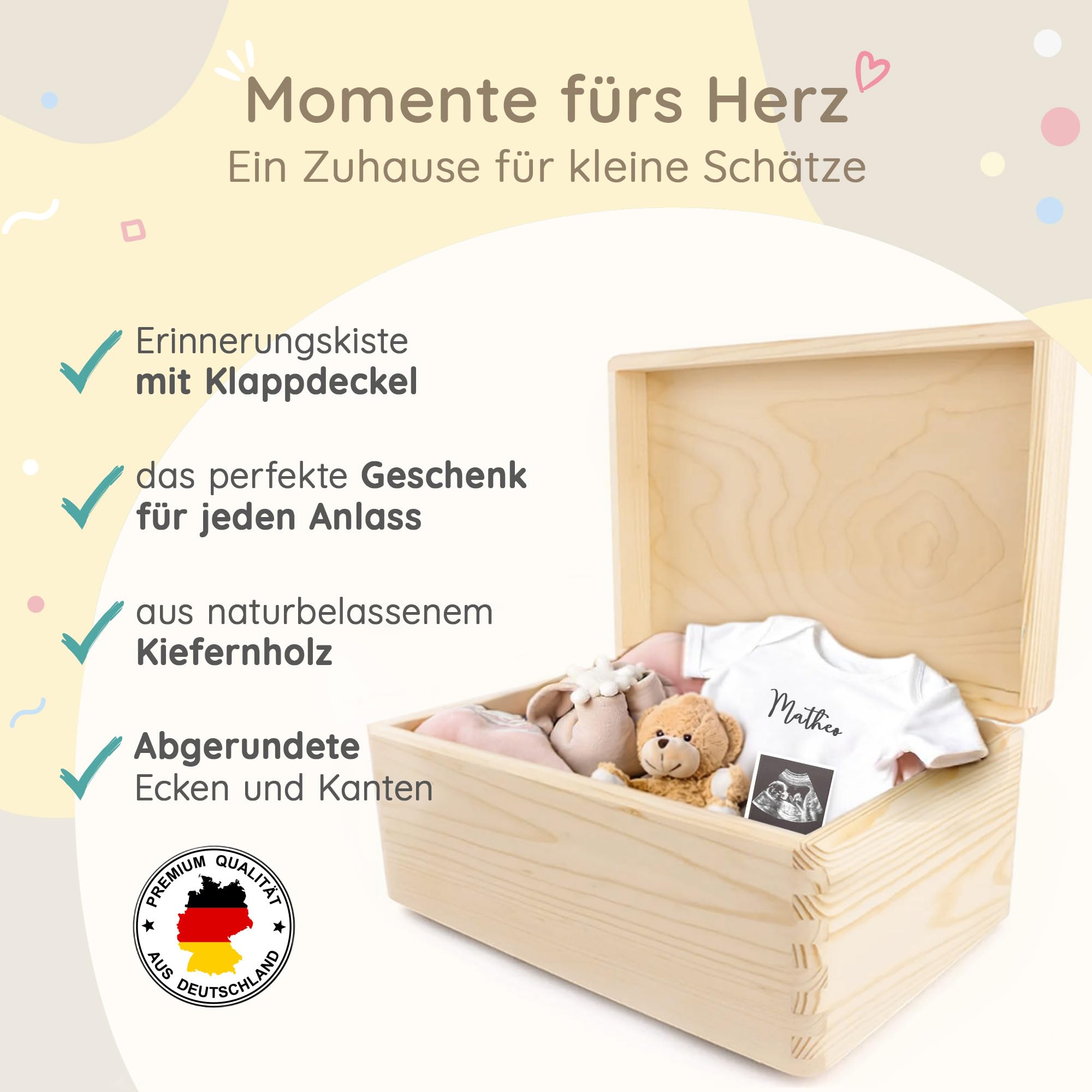 Little-Deco Erinnerungsbox Baby, personalisierte Holzkiste mit Deckel, Ideal zur Aufbewahrung von Erinnerungen und als Geschenk zur Geburt, Taufe für Mädchen und Jungen XHL1198-04