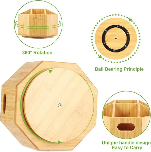 Miniatura 2 de CoMokin Bamboo Art Supply Organizador de escritorio soporte giratorio de 360 grados con 9 compartimentos capacidad para más de 350 lápices