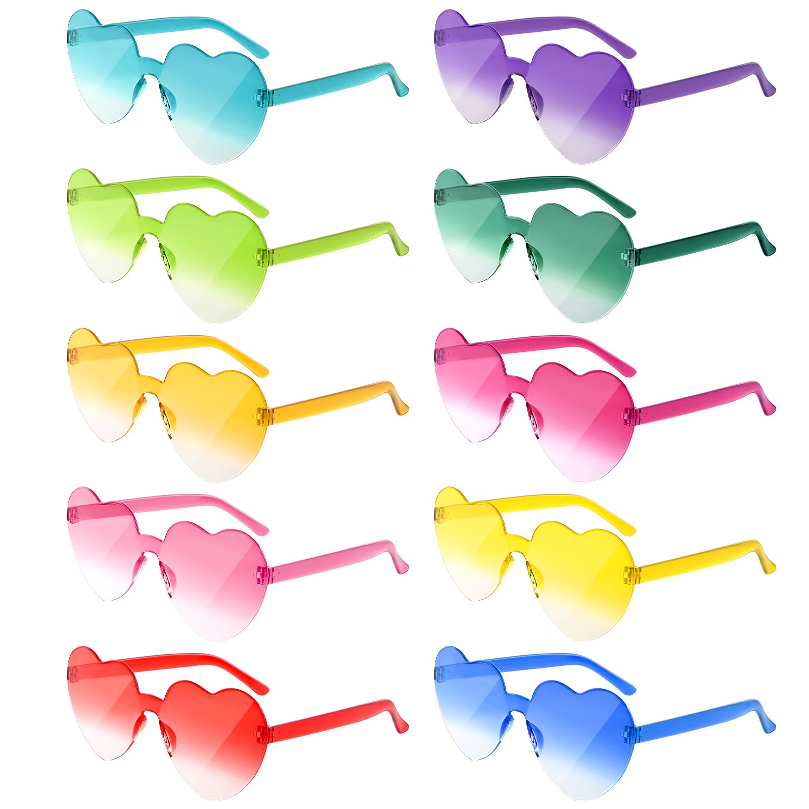 NACHLYNN 10 Pairs Heart Sunglasses Women Rimless Heart Shaped Sunglasses Candy Color Glasses for Costumes Cosplay (Gradient Multicolor)