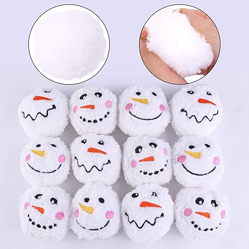 Miniatura 3 de Aneco Juego de 12 bolas de juguete de nieve, bolas de muñeco de nieve de felpa con 1 bolsa realista para adultos y niños, juego de invierno