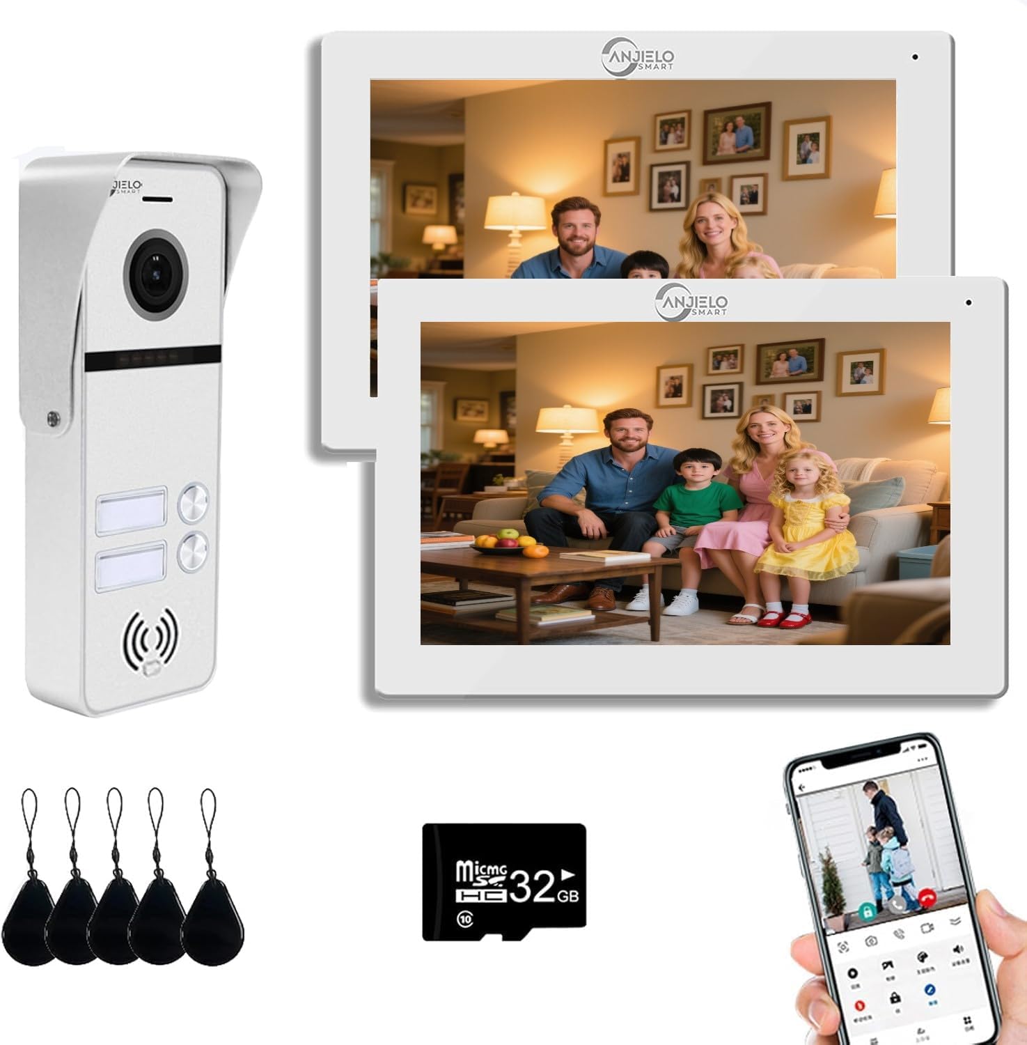 Wired Video Apartment Doorbell Intercom System 2 Units 7 Inches Monitor Video Door Phone Kit,Support Monitoring,3 in 1 Unlock,2-Way Intercom for Home,Tuya (1 doorbell(w)+2 Monitor(w))