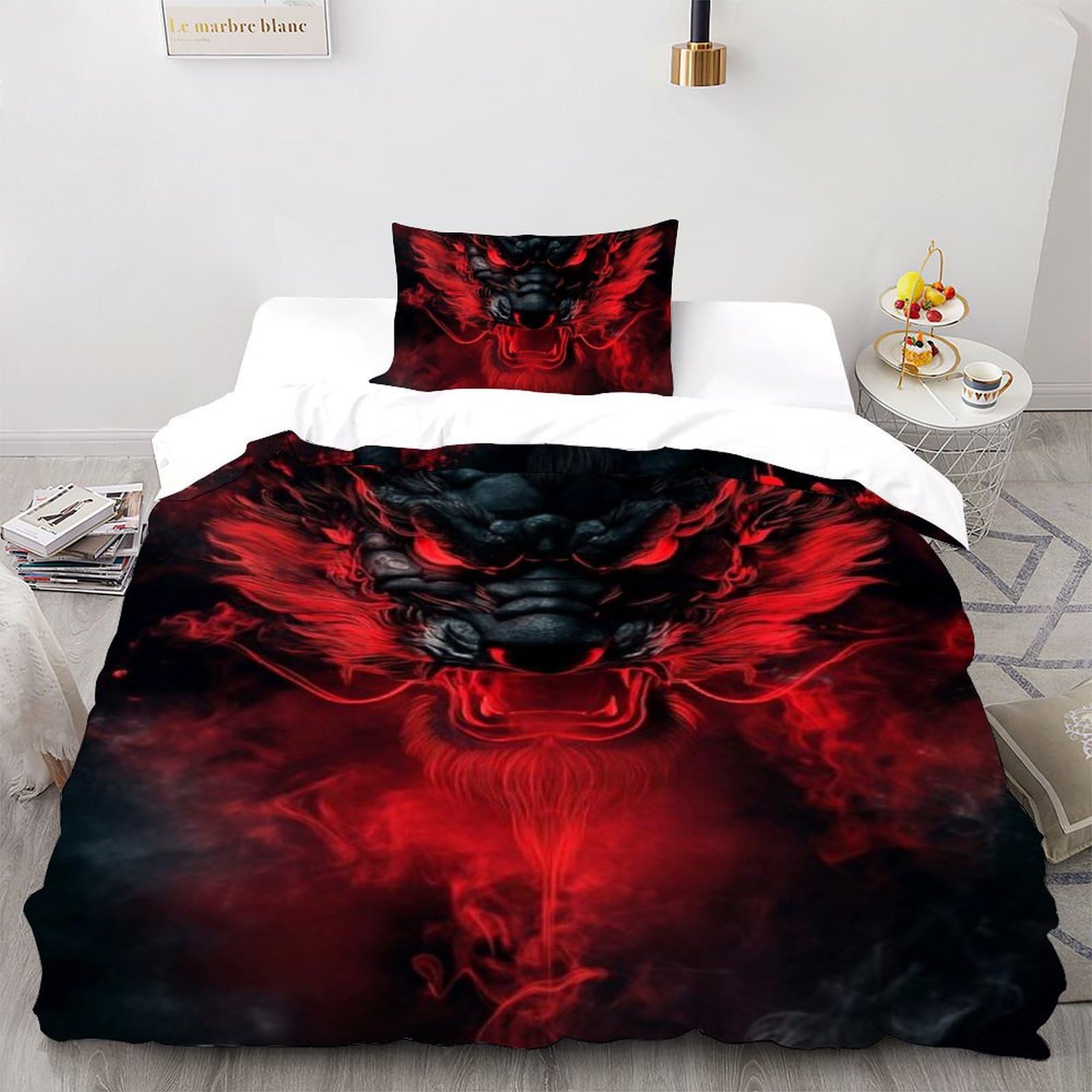 Housse de couette dragon de feu microfibre pour lit enfant facile à laver