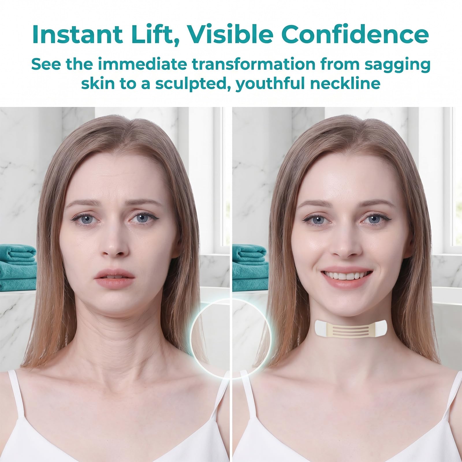 20pz Cerotti Lifting Collo Invisibile con 4 Elastici, Cerotti Effetto Lifting Collo, Patch Adesivi Elastici perCollo, Viso e Doppio Mento, Design Riutilizzabile e Discreto