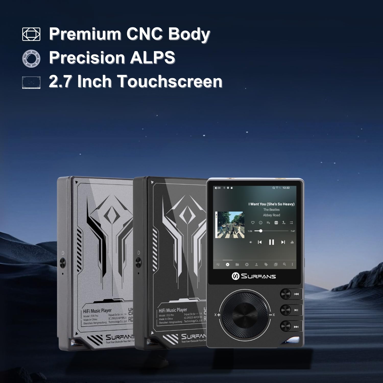 Surfans F20 Pro Android HiFi Musikplayer, Dual ESS9018 DAC, DSD512, WiFi & Bluetooth LDAC, 4.4mm Balanced Ausgang 500mW, Spotify & Tidal, Tragbarer DAP
