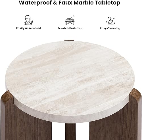 Miniatura 47 de HOMPUS Juego de 2 mesas auxiliares vintage, mesas auxiliares redondas rústicas con acabado de grano de madera, 2 piezas, mesita de noche, mesa