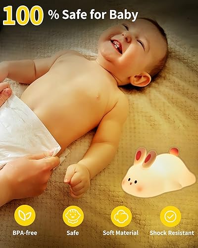 Miniatura 5 de Luz nocturna de conejo de cara grande, regalos de conejo, lámpara de conejo blanda de silicona, luz nocturna de animales recargable regulable, luz