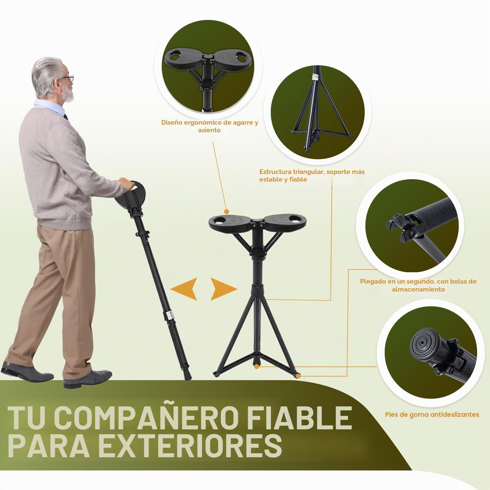 COOLYNX Bastón Plegable con Asiento, bastón con Capacidad de Asiento 250kg, Taburete Ligero retráctil para Personas Mayores y Adultos, Baston Silla Plegable Mejorados con cojín y Bolsa de Transporte