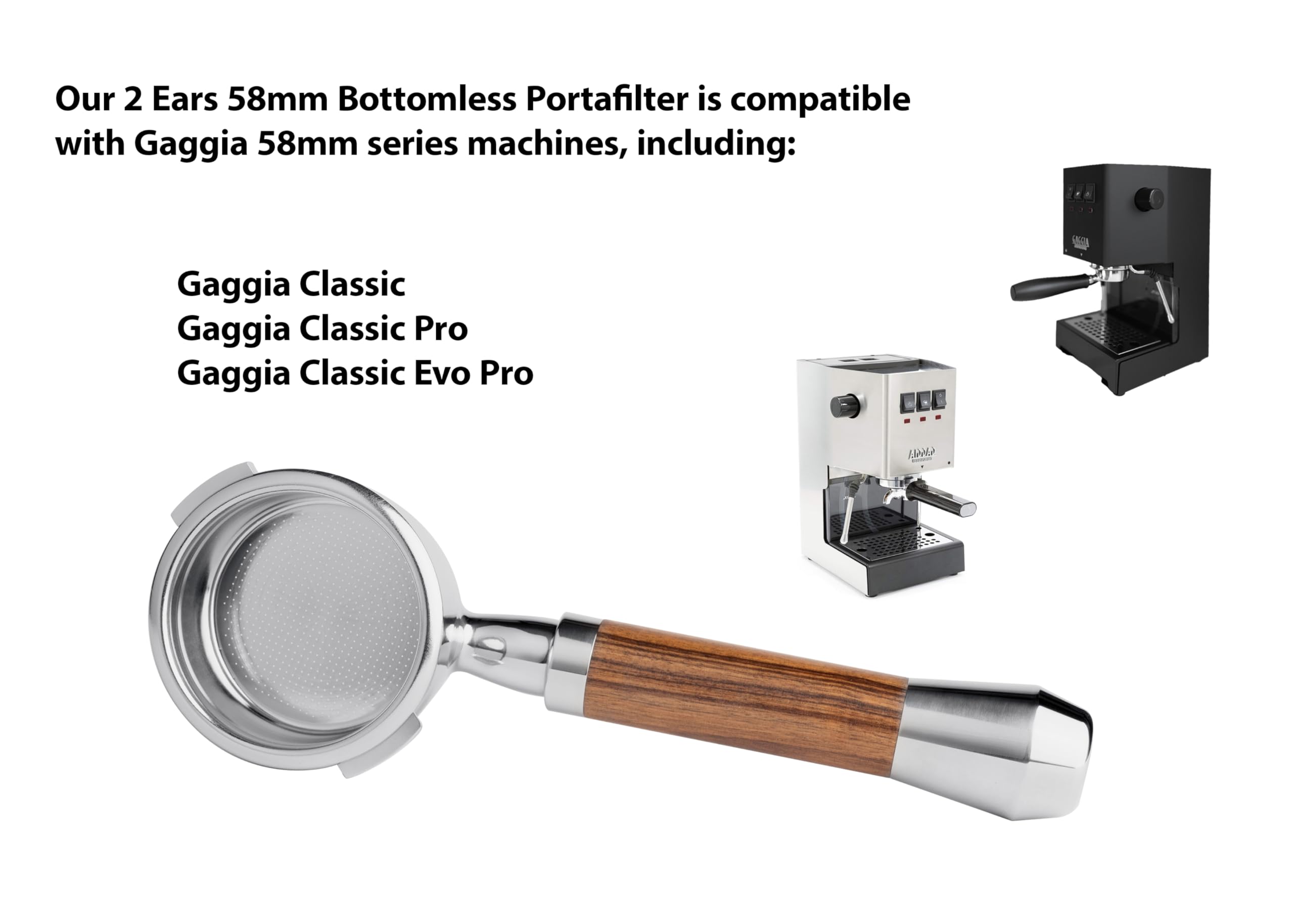 LILQ 54 mm 2 uszy portafilter kompatybilny z maszynami Gaggia 58 mm | stabilny uchwyt | palisander (palisander, 58 mm dla Gaggia)