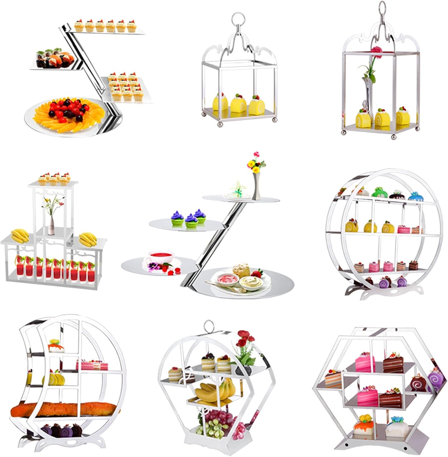 LUCBEI Dessert Stand Creative Cake Stand Stainless Steel Dessert Table Multi-Layer Cupcake Display Stand Elegant Pastry Stand for Party Wedding Home Decor Cupcake Stand Serving Tray