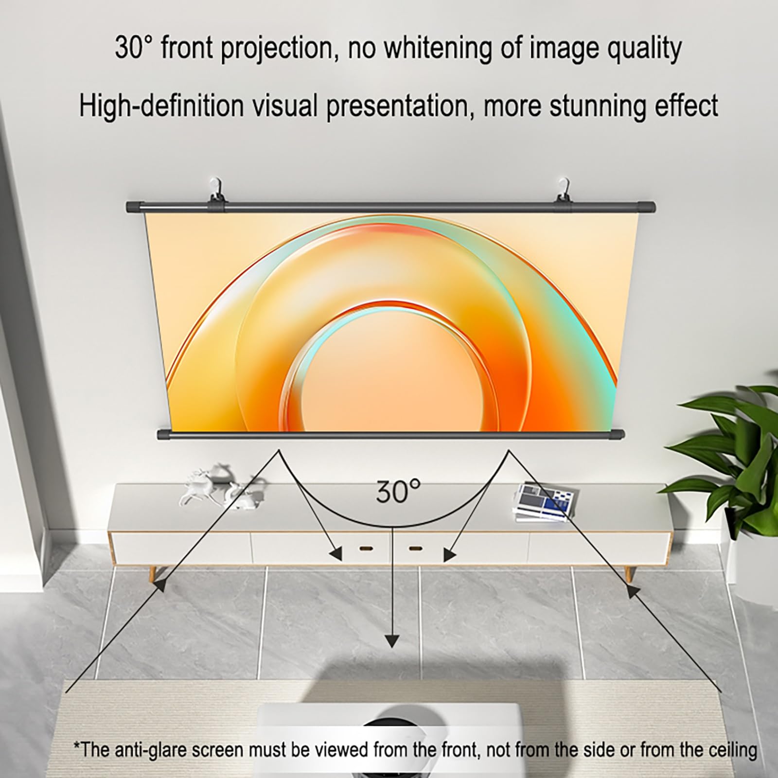 Schermo Proiettore Anti-luce manuale in metallo, Schermo per Proiettore a Scomparsa da 60" 72", Telo Proiettore per interni ed esterni, Schermo per Proiezione con Tenda per Proiettore HD(16:9,60")