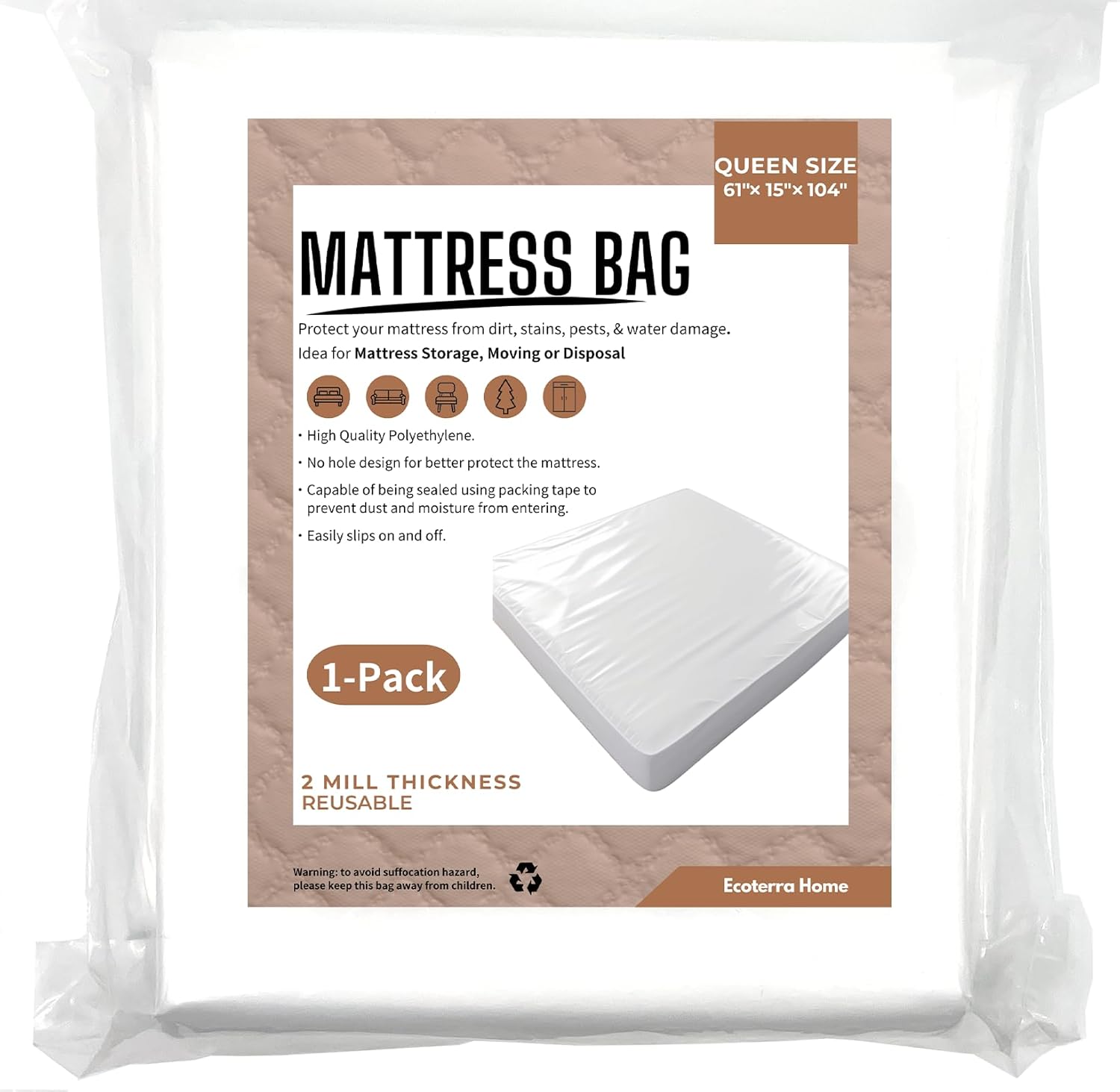Queen Mattress Bags for Moving and Disposal 61'' x104''x 15