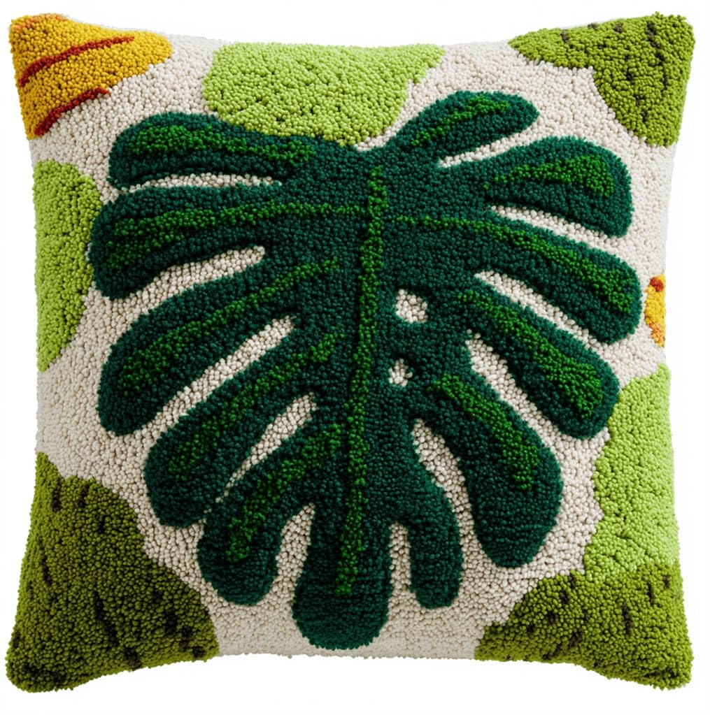 Kitquiver Decor Latch Hook Cushion Kit,Leaf DIY Pillow Cover 43X43Cm