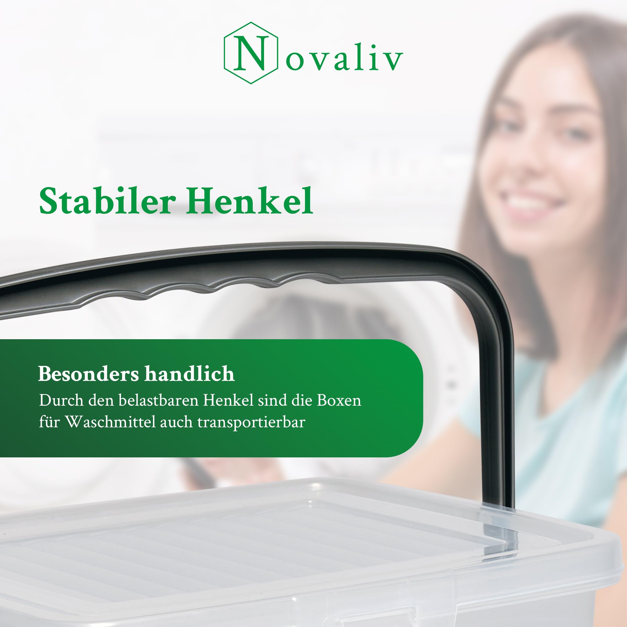 Novaliv 10 cajas de detergente con tapa, 4 litros, transparente y cuchara dosificadora, 23,5 x 18 x 18,5 cm, caja de almacenamiento con asa, depósito de detergente, recipiente para detergente y polvo