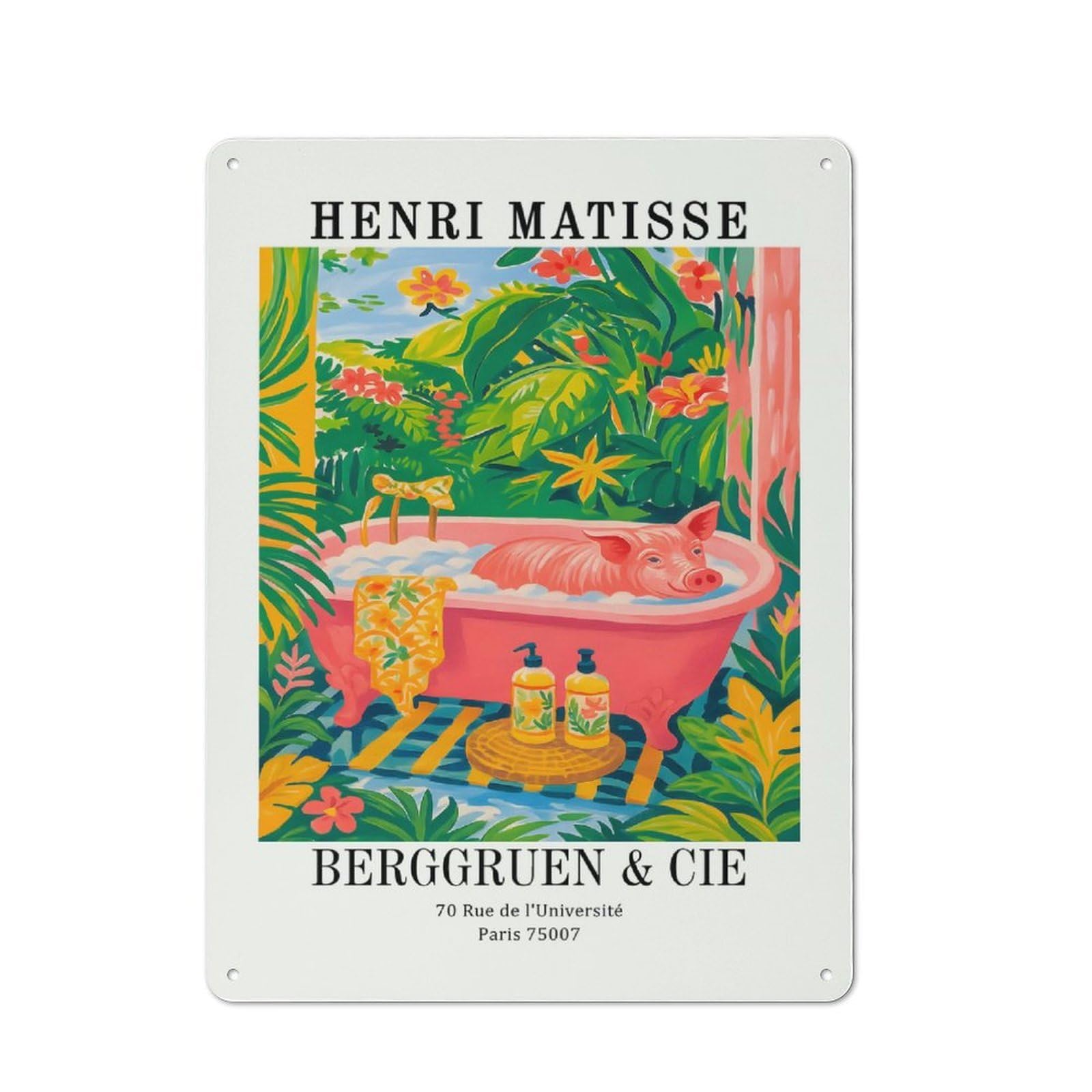 Junmoney Style-9 Tin Wall Plaque 40X30cm With Henri Matisse Pig In Bathtub Art For Living Room Wall, For Kitchen, Dining Room And Home Bar Wall Decor