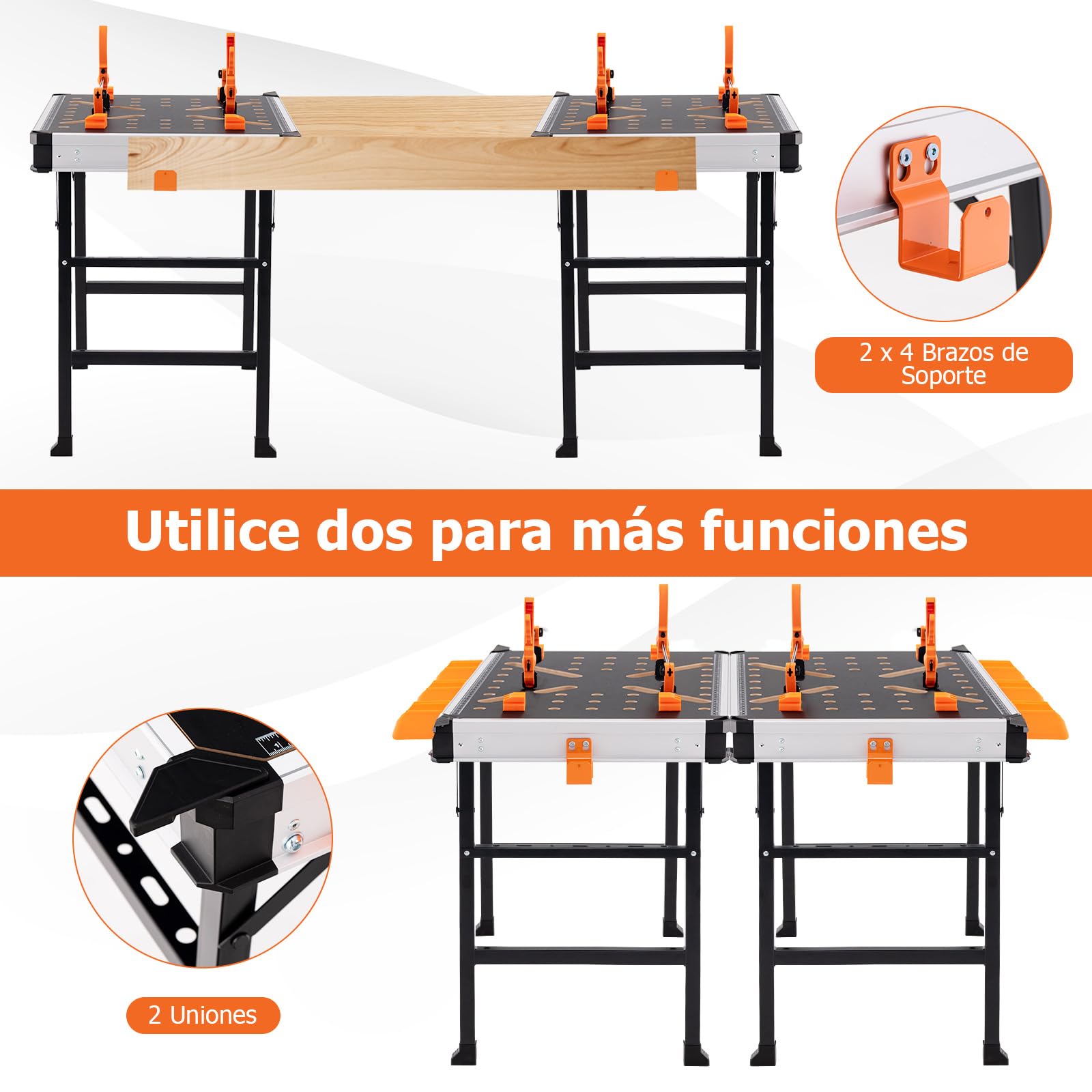 COSTWAY Banco de Trabajo Plegable, Soporte de Metal Resistente de 454 KG, Banco de Carpintería para Garaje, Taller de Reparación (84,5 x 60 x 74 cm)