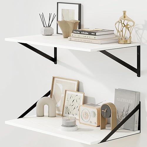 Miniatura 70 de Fun Memories Estantes flotantes para pared, estantes flotantes de 12 pulgadas de profundidad, juego de 2, estante montado en la pared con soportes