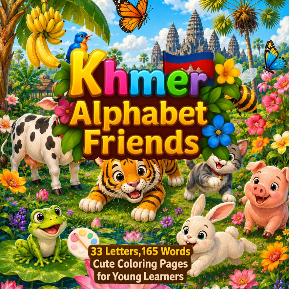Khmer Alphabet Friends: 33 Letters, 165 Words, and Cute Coloring Pages for Young Learners
