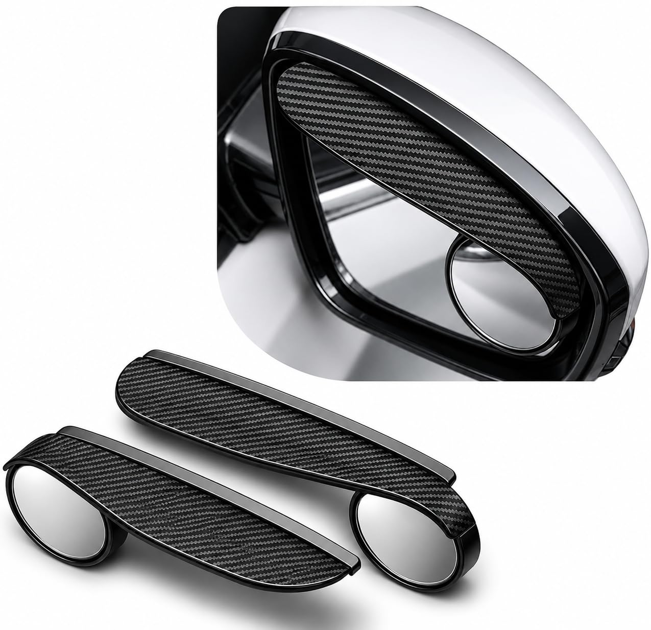 Blind Spot Mirror for Car with Rain Visor, 2-in-1 HD Curved Wide Angle Convex Rear View Mirror, 360° Adjustable Carbon Fiber Style Side Mirror Accessory for Driving, Parking & Lane Change, 2 Pieces-image-10