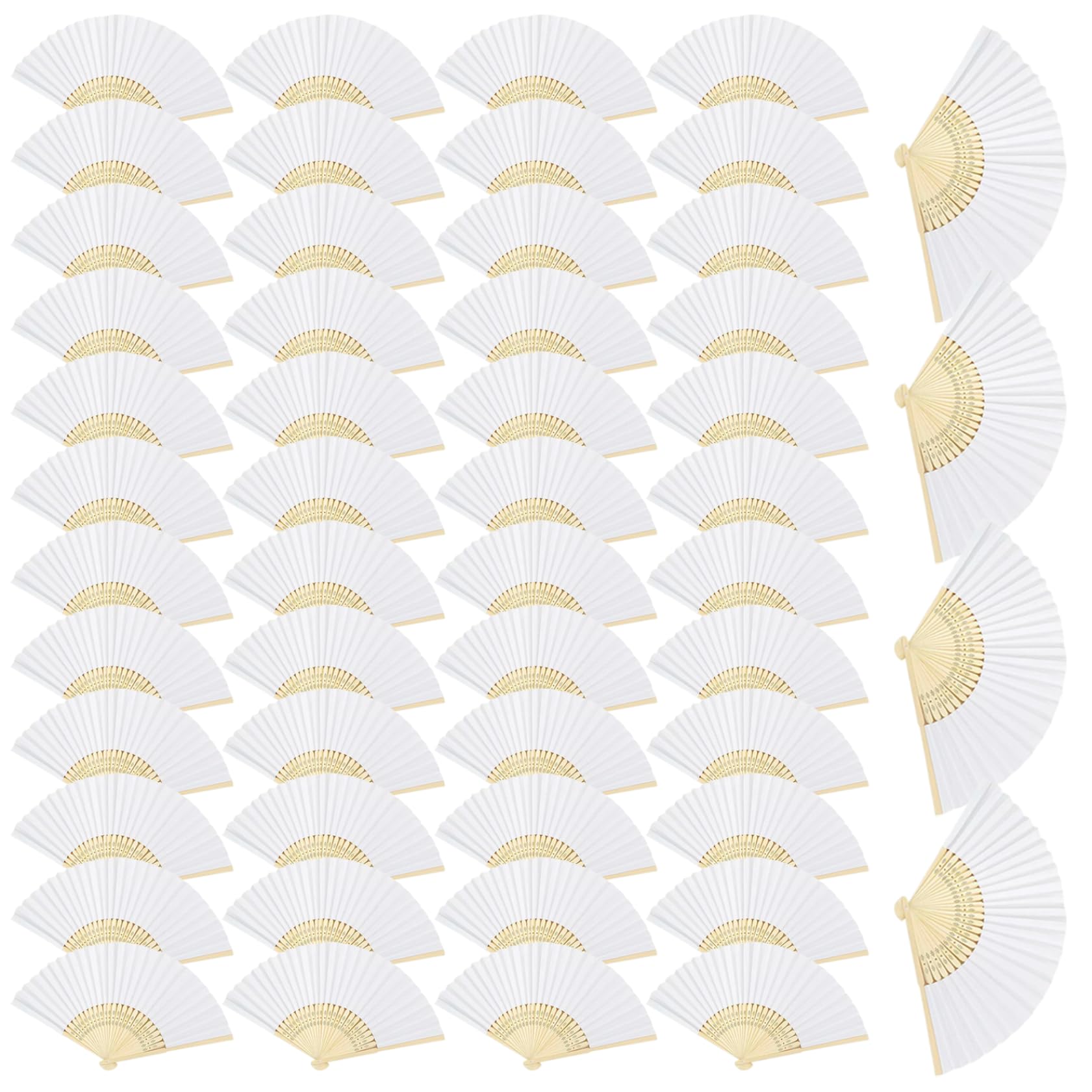 Éventails pliants blancs en bambou véritable pour décoration de mariage épurée