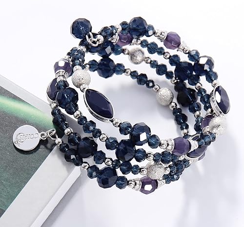 Miniatura 6 de Coiris Collar largo con cuentas de alambre de ilusión de 2 capas con pendientes, collar largo para mujer