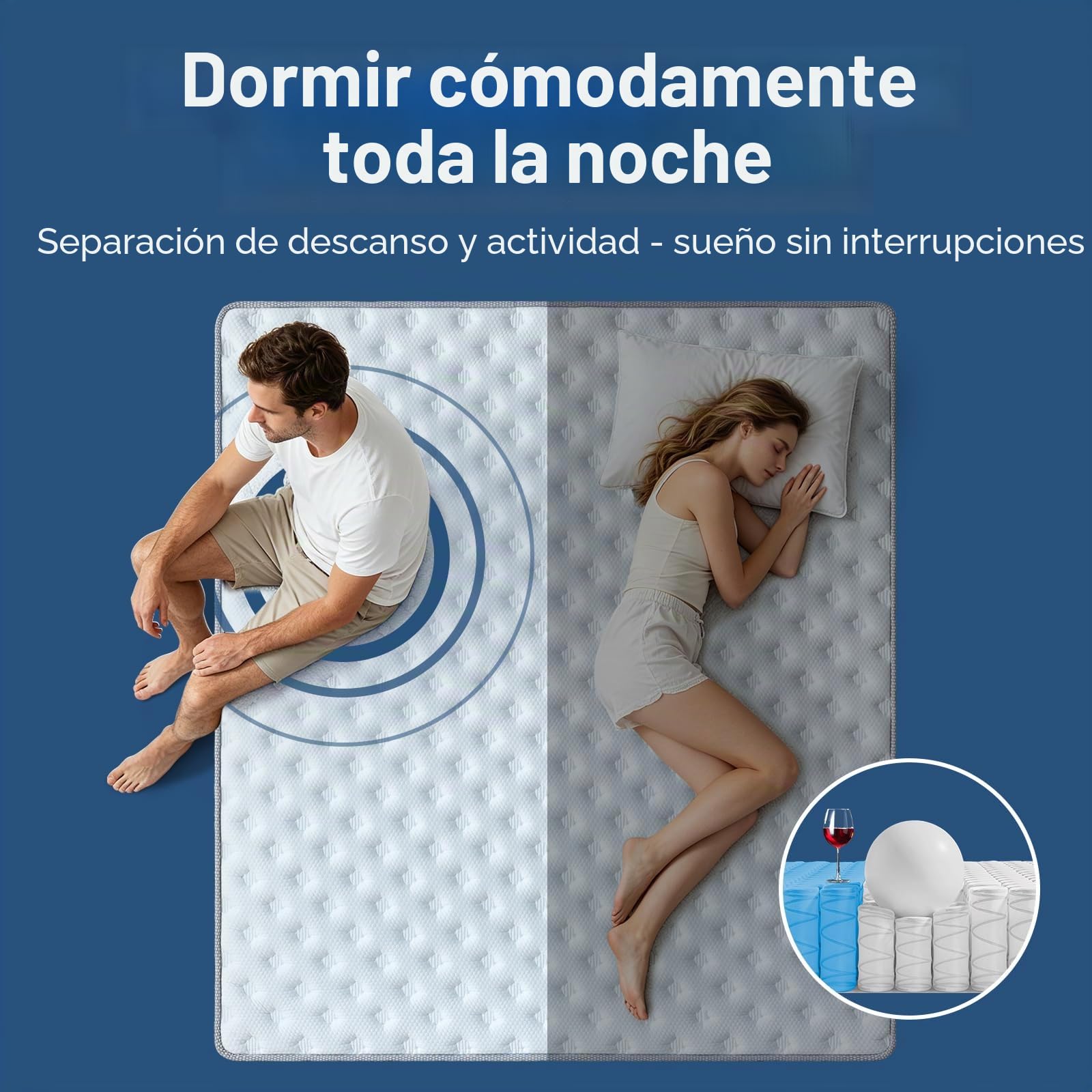 Colchón de 90 x 200 cm con 7 Zonas de dureza H3 con Cama de Espuma viscoelástica, colchón de muelles ensacados de 20 cm