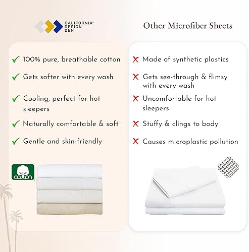 Miniatura 6 de Sábanas refrescantes suaves, juego de sábanas de 100 % algodón tamaño King con bolsillos profundos, juego de ropa de cama de 4 piezas y fundas de