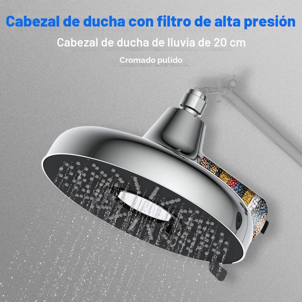 Cabezal de ducha filtrado de 8 pulgadas, cabezal de ducha fijo de alta presión con filtro de 18 etapas para ablandador de agua dura, reduce el cloro y los metales pesados (cromo)