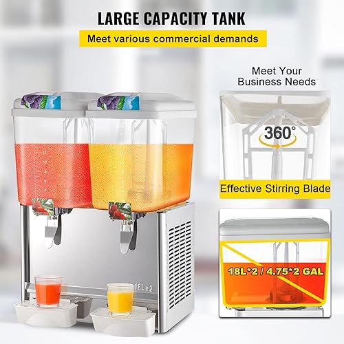 Miniatura 4 de VEVOR Dispensador comercial de bebidas dispensador comercial de bebidas de 95 galones 2 tanques dispensador de bebidas de acero inoxidable de