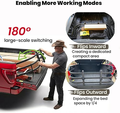 Vista 13 de Extensor de caja de camión, expansión de puerta trasera, apto para Ford F150 7+Titan 7+Sierra 3+Ram 1500/2500/3500, compatible con todos los rieles