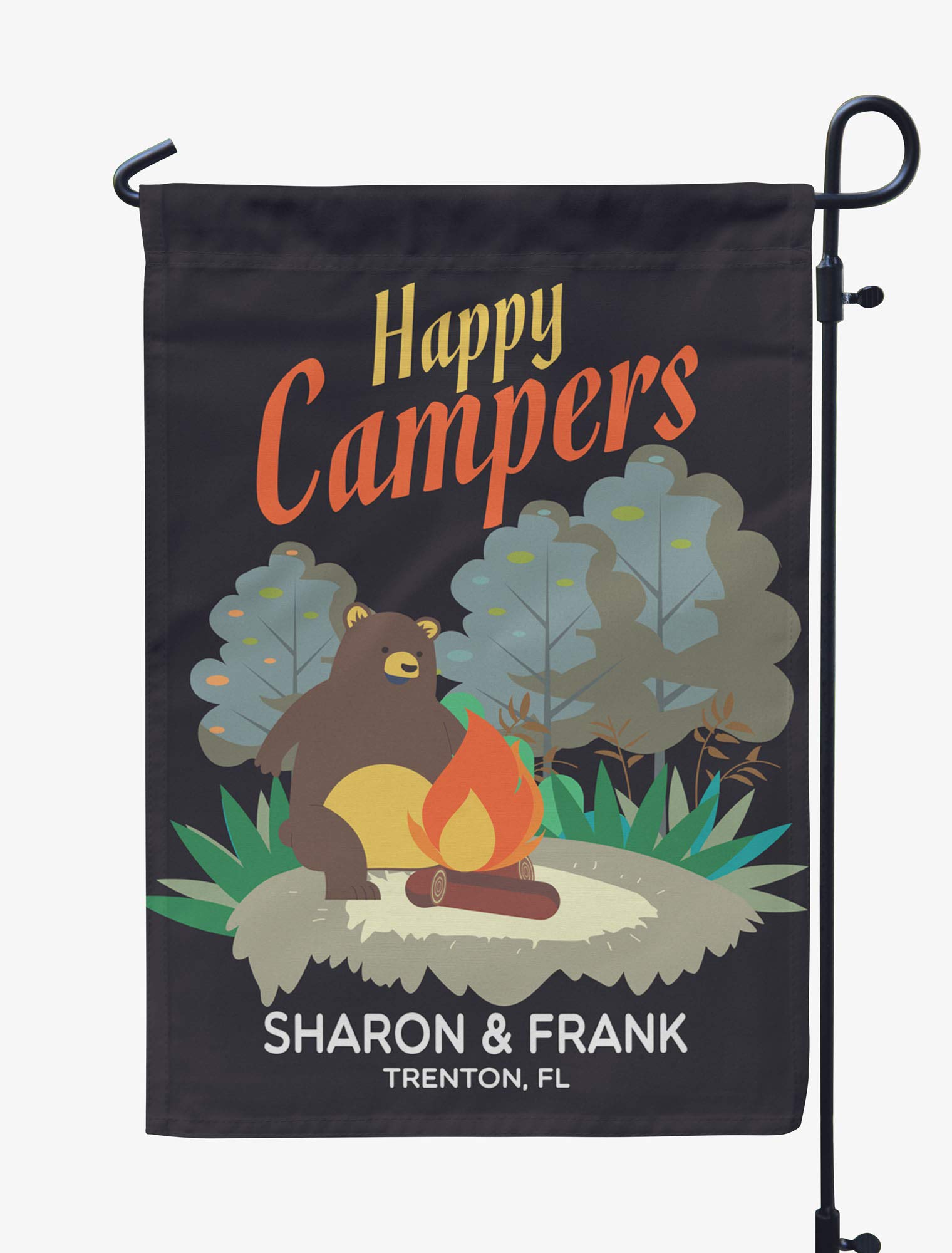 Printtoo Black Happy Campers Campsite 12.5x18 Inches Double Sided Flags Double Sided Camp Flag Campsite Flag Personalized Camping Flags