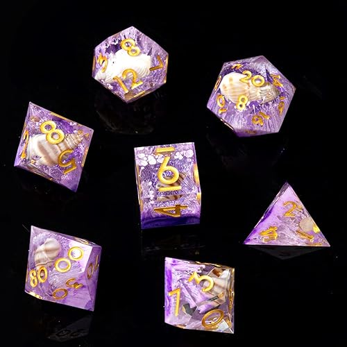Miniatura 2 de Sharp Edge - Juego de dados DND hechos a mano, 7 accesorios para juegos TTRPG de Calabozos y Dragones, RPG multicara, resina poliédrica, de borde