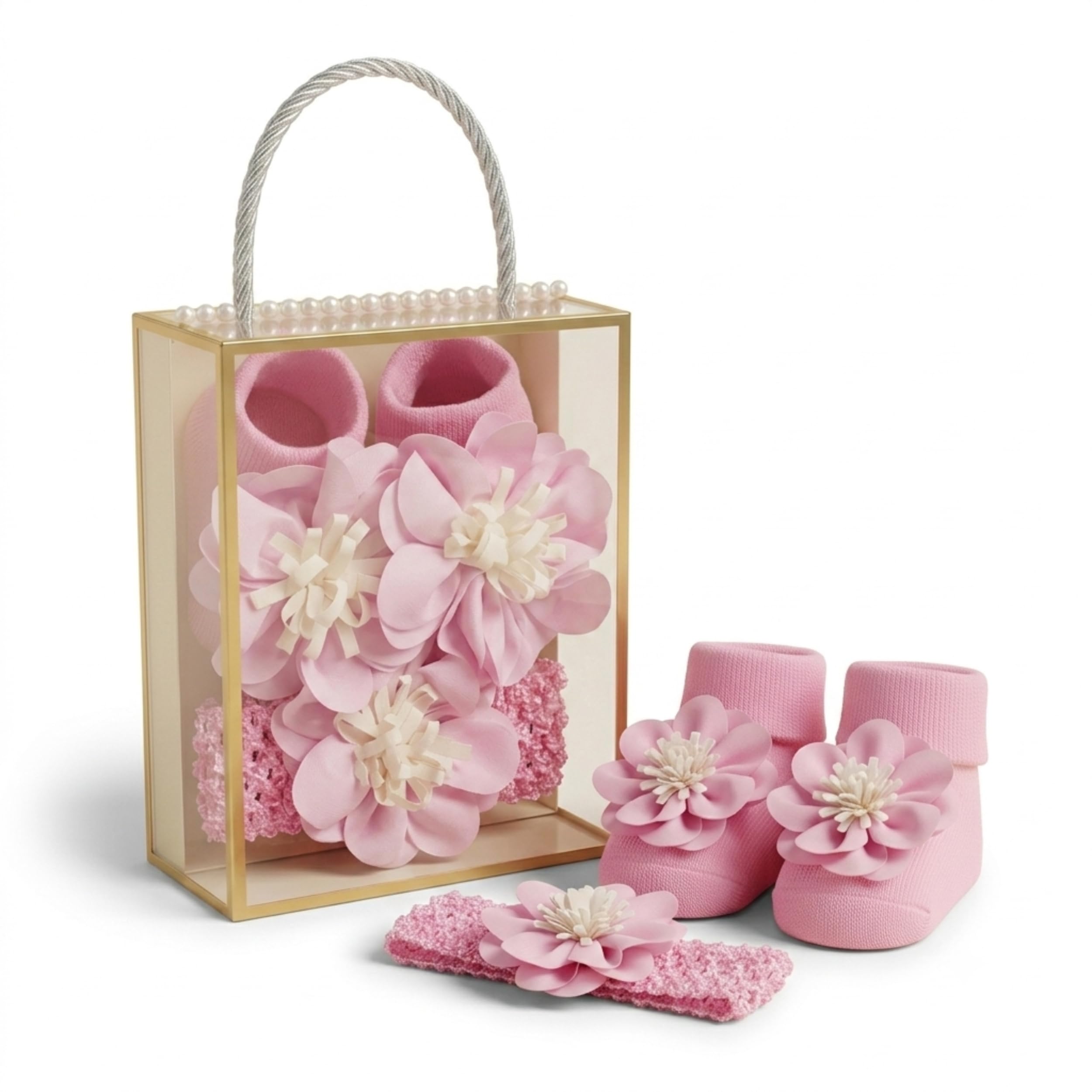 Baby Girls Floral Booties with Matching Headband Set | Soft Cotton Newborn Baby Shoes & Flower Hairband Combo | Cute Infant Footwear Gift Set for 0-12 Months Baby Girls-image-13