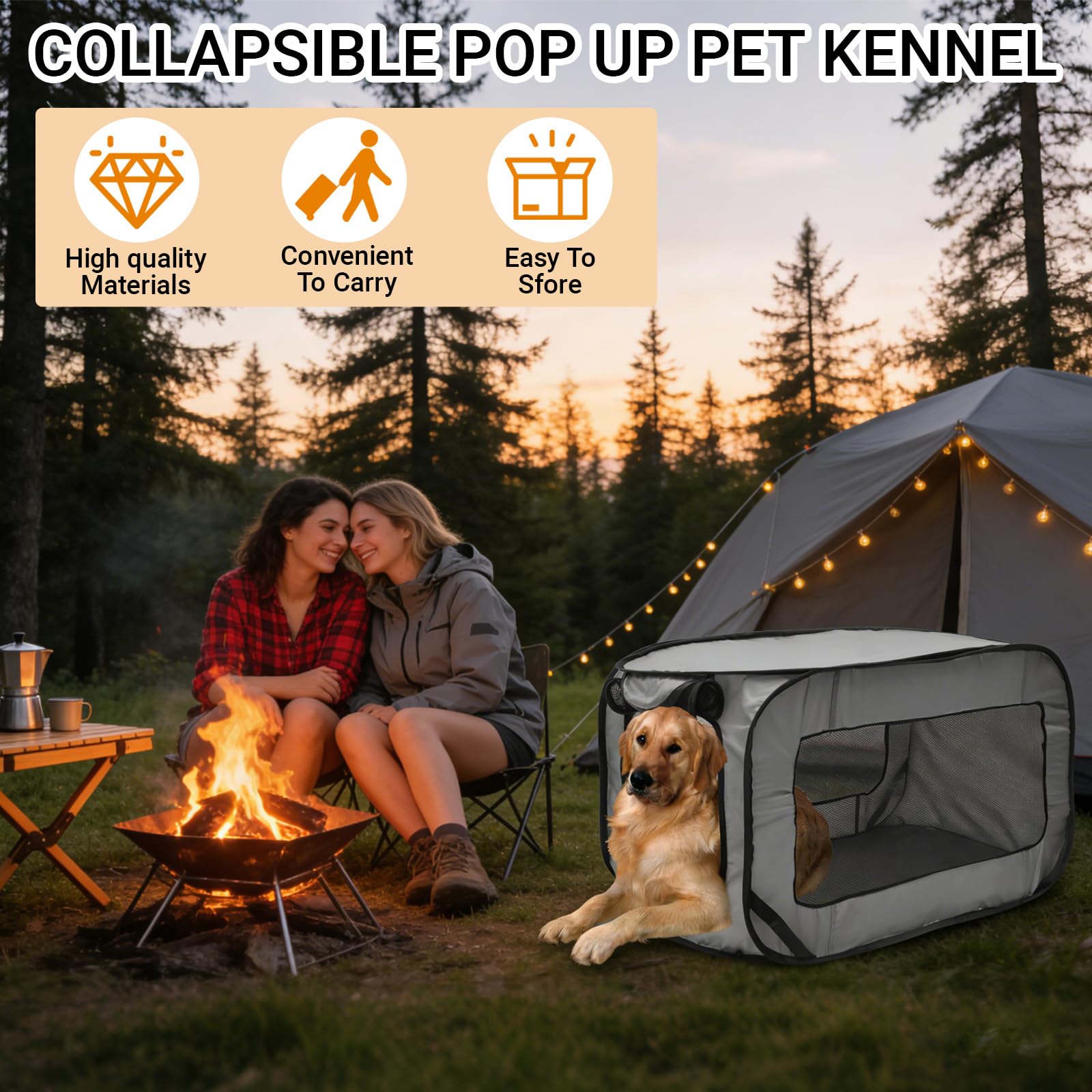 Caisse de Transport pour Chien Parc Pliable Cage Portative Clôture pour Animaux de Compagnie en Tissu Oxford Imperméable Plaqué Respirant pour Animaux Chien Chat Rongeur (Gris)